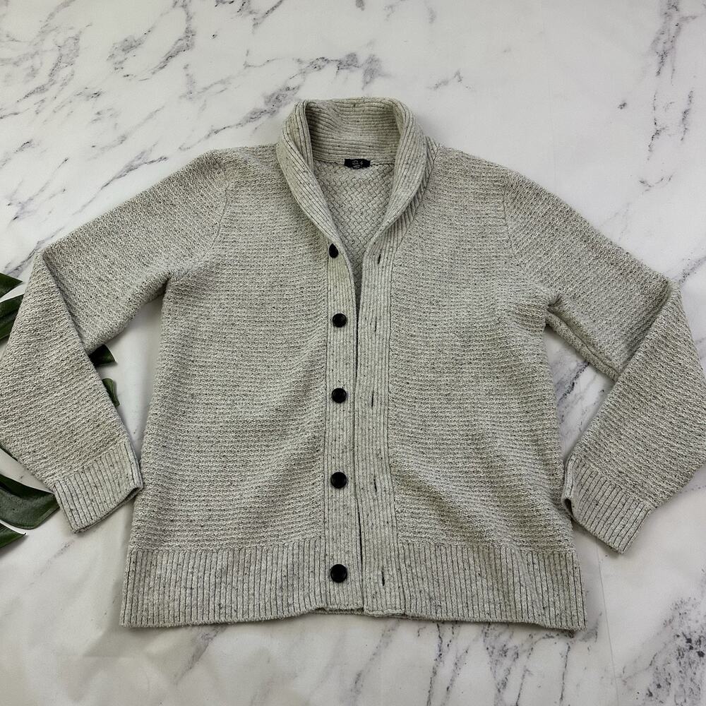Rails Mens Shawl Collar Cardigan Sweater Size L Gray Chunky Knit Grandpa Cozy